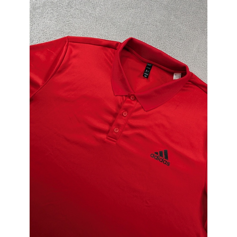 Adidas Mens 2XL Red Short Sleeve Performance Polo Shirt Recycled Polyester Logo